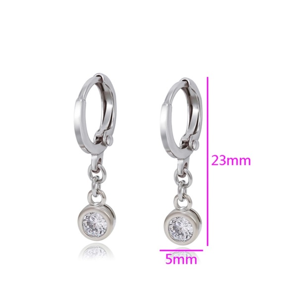 Dangle Silver Hoop Earrings Platinum Plated - Picture 2 of 9